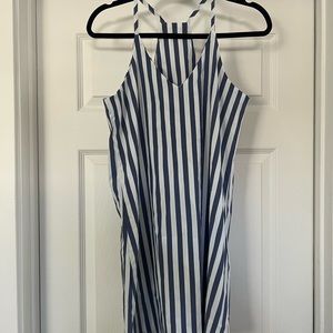 blue and white stripped dress. used as a swim suit cover up